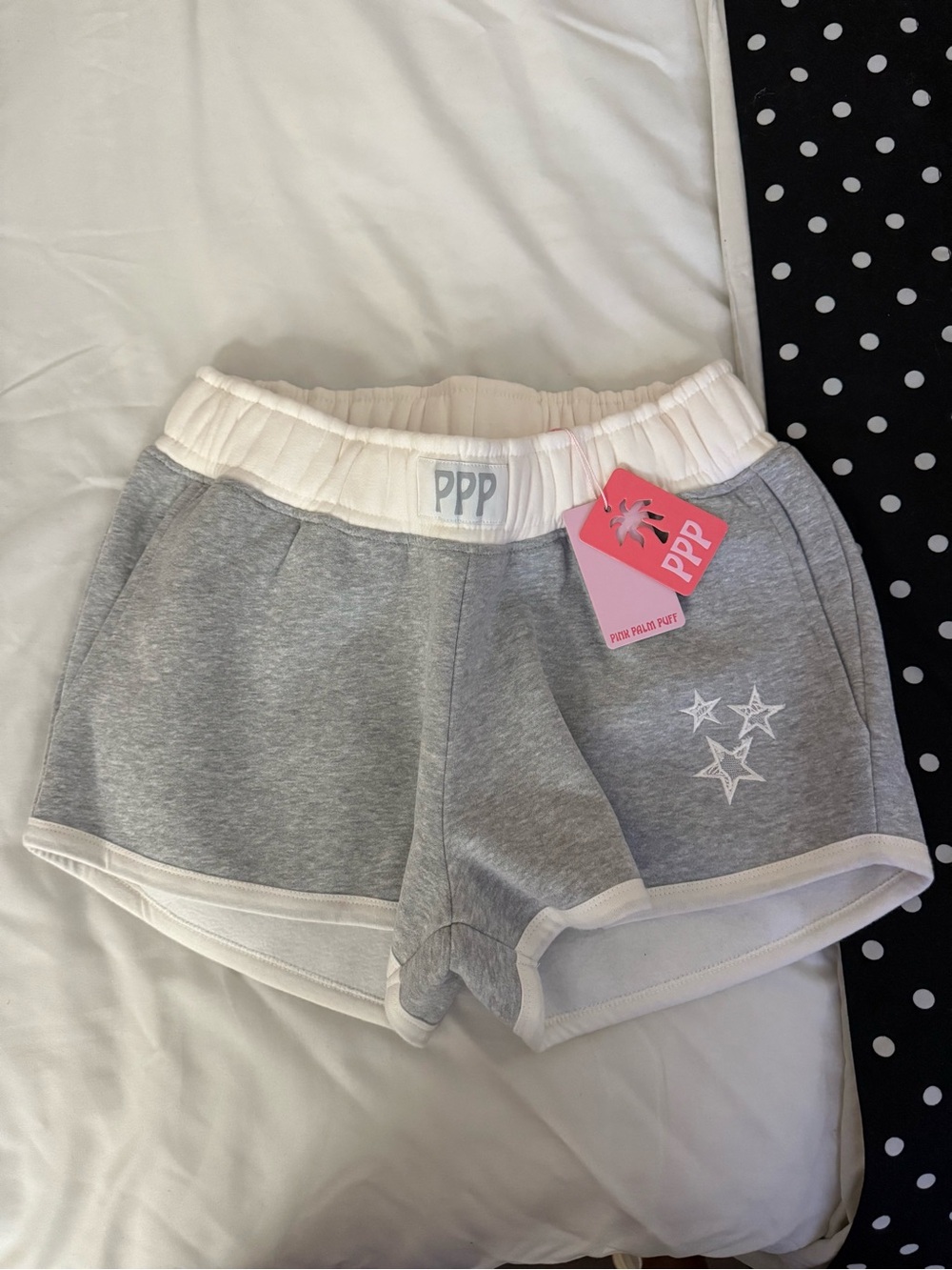 PINK PALM PUFF - Grey & White Star-Accent Lounge Shorts